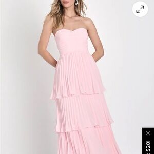 Lulu's Strapless Pleated Tiered Maxi Dress in Light Pink